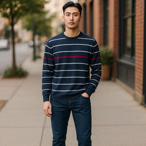 American Eagle Striped Long Sleeve 100% Cotton Sweatshirt Men's Size XL Preppy